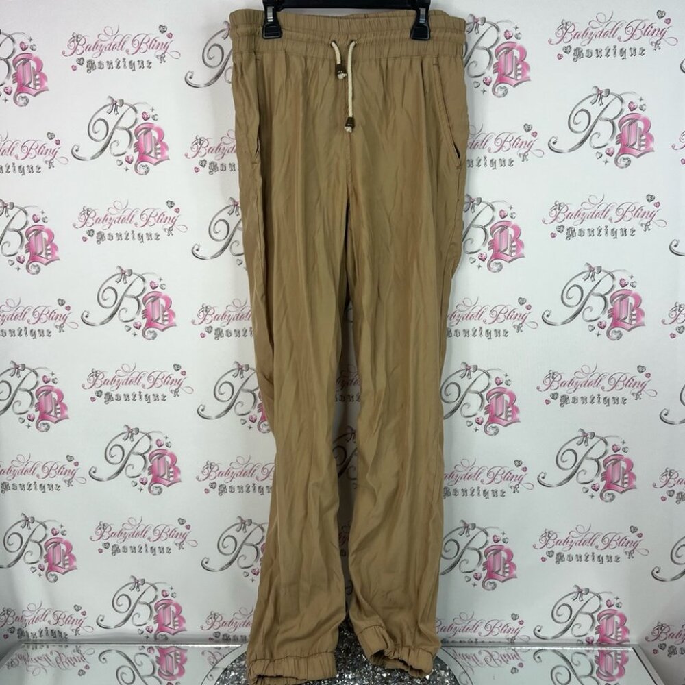 Jeanswest joggers cuff bottom brown Tan Drawstring Pants cargo style tie up